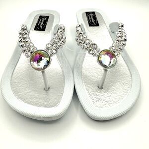 Mermaid Core Aurora Borealis AB Blingy Rhinestone Crystal Resort Sandals-NOS
